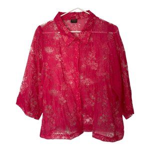 Vintage Salon Studio barbie pink floral seethrough button down shirt fits Medium